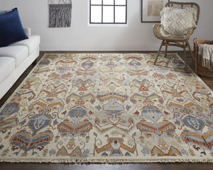 Homeroots 2' X 3' Ivory Blue And Brown Wool Ikat Hand Knotted Area Rug With Fringe Gray Wool 567353