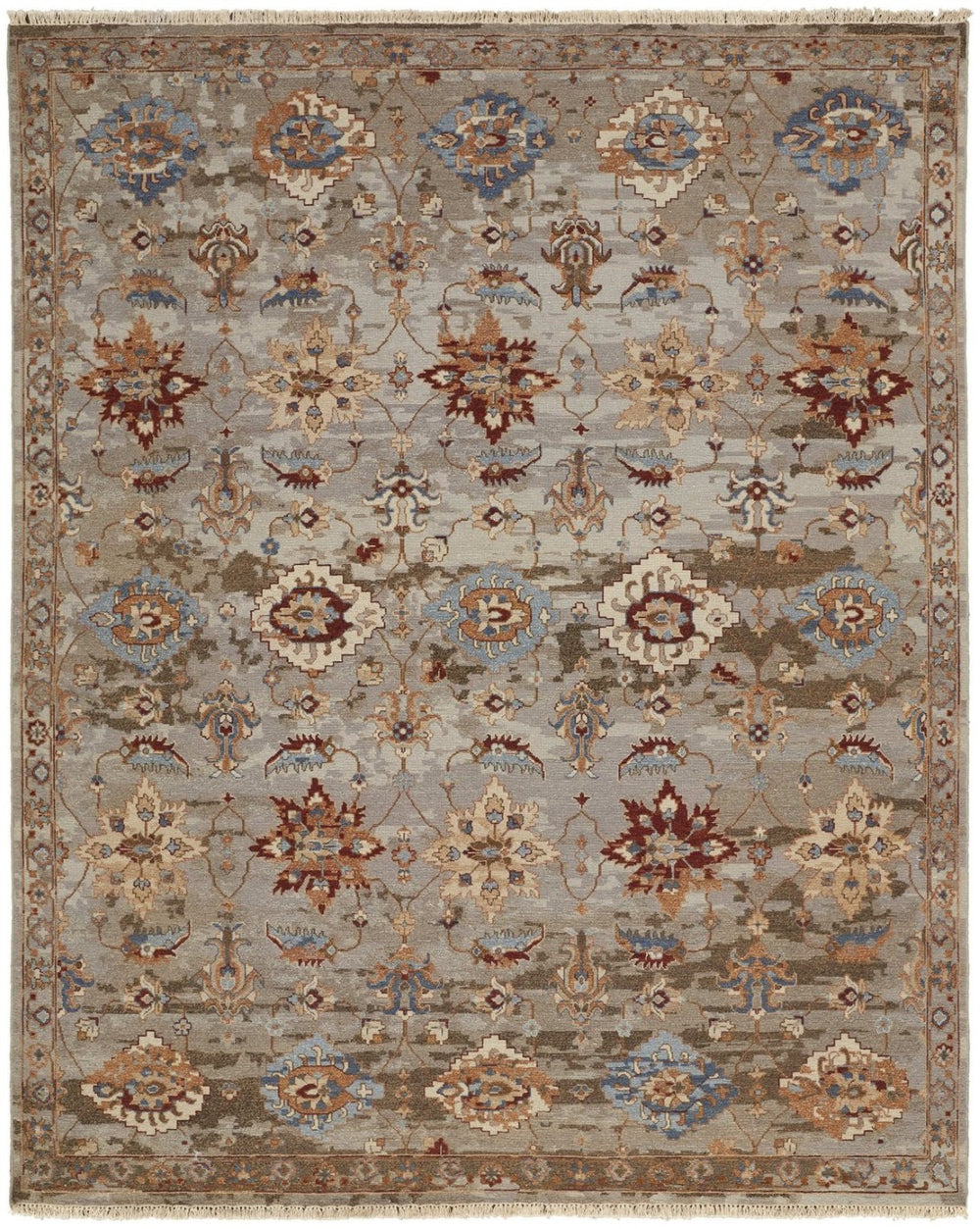 HomeRoots 4' Timeless Tan and Gray Floral Wool Area Rug - Hand-Knotted Comfort for High-Traffic Spaces 8' X 12' 567357