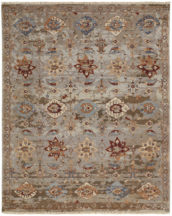 Homeroots 8' X 12' Tan Brown And Gray Wool Floral Hand Knotted Area Rug With Fringe Brown Wool 567357