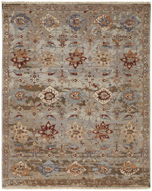 Homeroots 8' X 12' Tan Brown And Gray Wool Floral Hand Knotted Area Rug With Fringe Brown Wool 567357