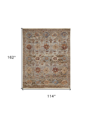Homeroots 9' X 13' Tan Brown And Gray Wool Floral Hand Knotted Area Rug With Fringe Brown Wool 567358