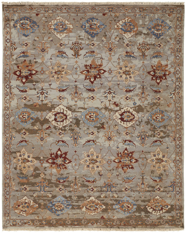 Homeroots 12' X 15' Tan Brown And Gray Wool Floral Hand Knotted Area Rug With Fringe Brown Wool 567359