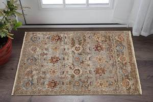 Homeroots 2' X 3' Tan Brown And Gray Wool Floral Hand Knotted Area Rug With Fringe Brown Wool 567360