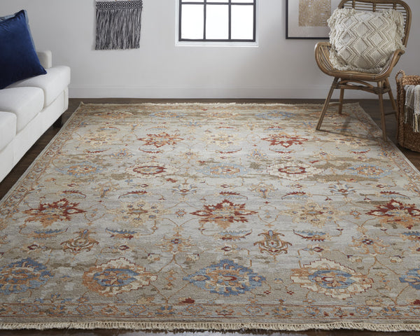 Homeroots 2' X 3' Tan Brown And Gray Wool Floral Hand Knotted Area Rug With Fringe Brown Wool 567360