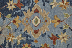 HomeRoots 4' Hand-Knotted Wool Floral Area Rug in Blue Gray and Red with Fringe - Timeless Elegance for Any Room 12' X 15' 567365