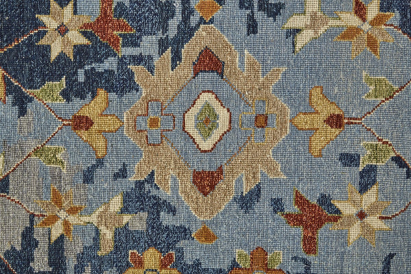 HomeRoots 4' Hand-Knotted Wool Floral Area Rug in Blue Gray and Red with Fringe - Timeless Elegance for Any Room 12' X 15' 567365