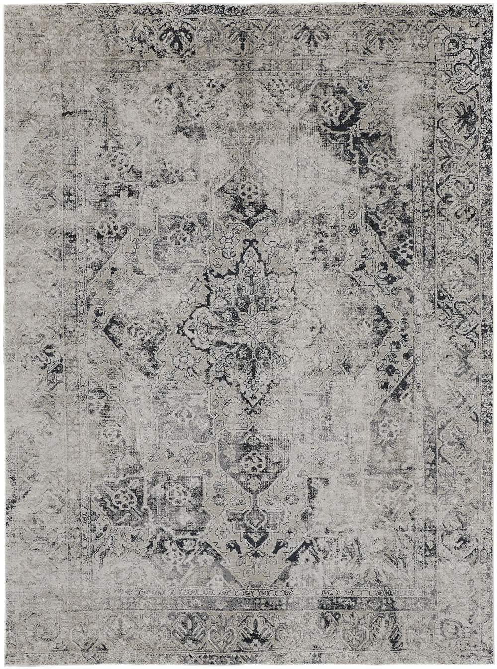 Homeroots 7' X 10' Black And Gray Abstract Power Loom Worn Faded Area Rug Black Polyester 567367