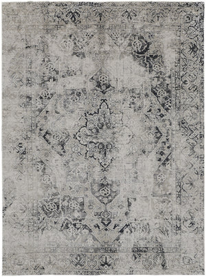 Homeroots 7' X 10' Black And Gray Abstract Power Loom Worn Faded Area Rug Black Polyester 567367