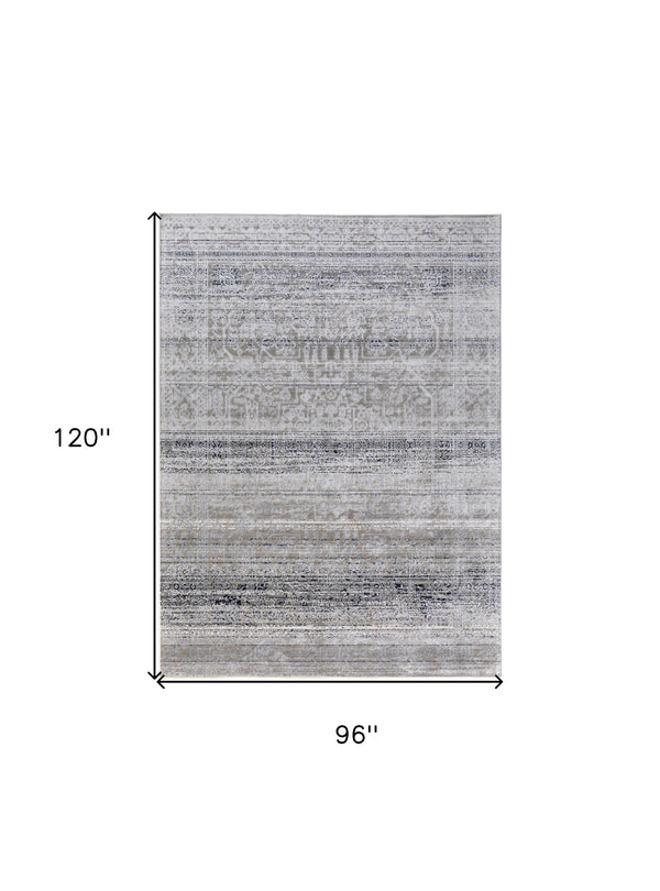 Homeroots 8' X 10' Black And Gray Abstract Power Loom Worn Faded Area Rug Taupe Polyester 567369