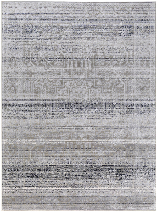 Homeroots 7' X 10' Black And Gray Abstract Power Loom Worn Faded Area Rug Taupe Polyester 567370