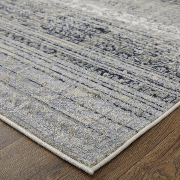 Homeroots 7' X 10' Black And Gray Abstract Power Loom Worn Faded Area Rug Taupe Polyester 567370
