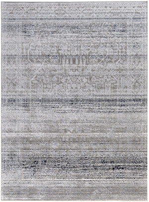 Homeroots 9' X 12' Black And Gray Abstract Power Loom Worn Faded Area Rug Taupe Polyester 567371