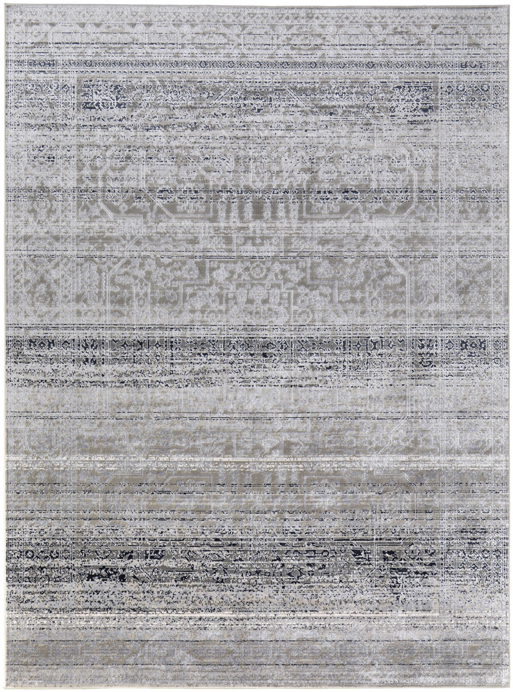 Homeroots 9' X 12' Black And Gray Abstract Power Loom Worn Faded Area Rug Taupe Polyester 567371