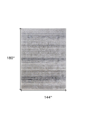 Homeroots 12' X 15' Black And Gray Abstract Power Loom Worn Faded Area Rug Taupe Polyester 567373