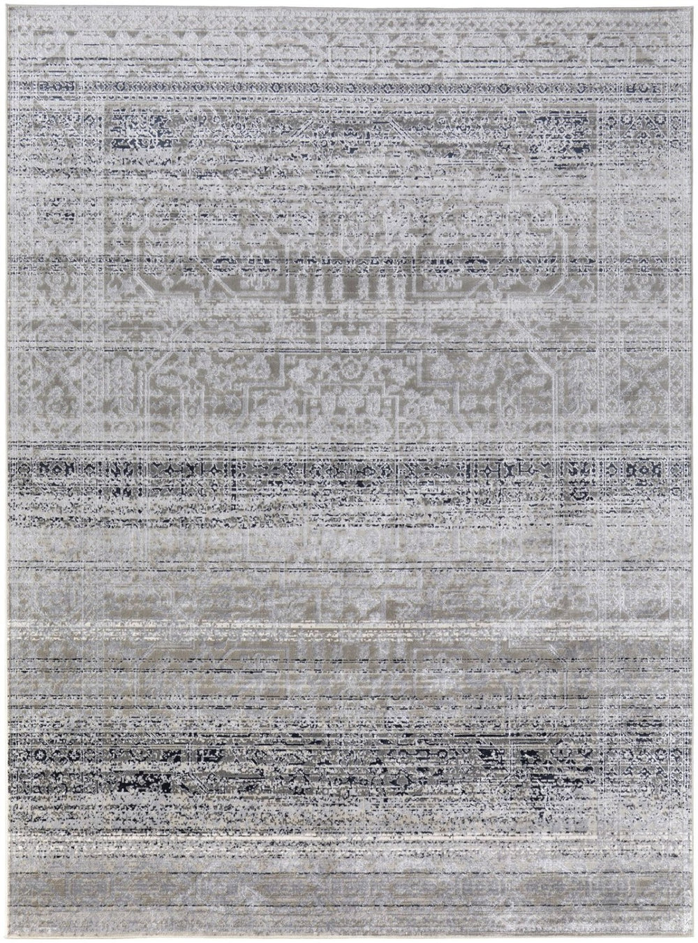 HomeRoots 12' Black and Gray Abstract Power Loom Area Rug - Modern Vintage Style for Large Living Spaces 12' X 15' 567373