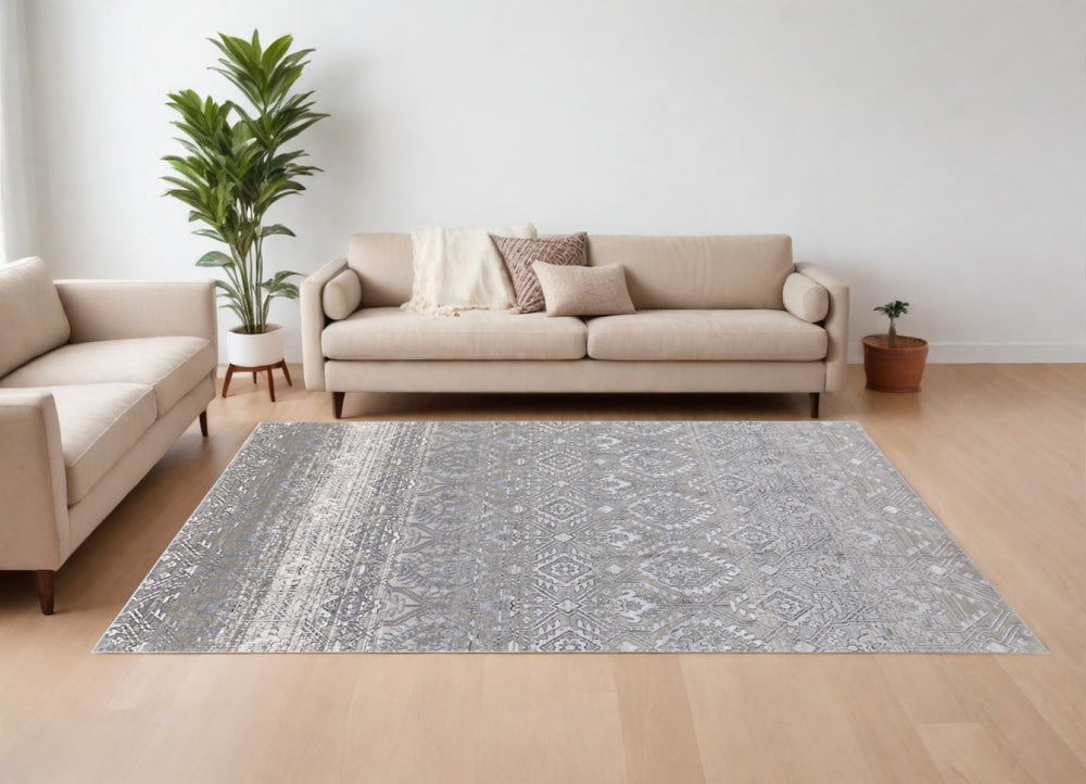 HomeRoots 12' Black and Silver Abstract Area Rug - Modern Power Loomed Design for Stylish Home Décor 12' X 15' 567379