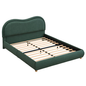 English Elm Queen Chenille Upholstered Curved Headboard Platform Bed with Oak Legs Solid Wood Slats W1716P428272