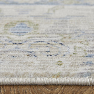 HomeRoots 5' Abstract Area Rug in Soft Ivory, Green & Blue - Durable, Stain-Resistant & Stylish for Homes 5' X 8' 567380