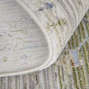 HomeRoots 5' Abstract Area Rug in Soft Ivory, Green & Blue - Durable, Stain-Resistant & Stylish for Homes 7' X 10' 567381