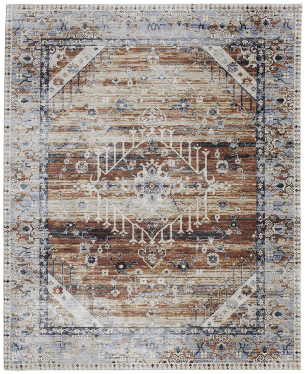 HomeRoots 5' Abstract Area Rug in Soft Ivory, Green & Blue - Durable, Stain-Resistant & Stylish for Homes 8' X 10' 567382