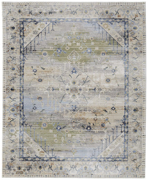 HomeRoots 5' Abstract Area Rug in Soft Ivory, Green & Blue - Durable, Stain-Resistant & Stylish for Homes 8' X 10' 567382