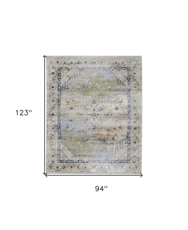 HomeRoots 5' Abstract Area Rug in Soft Ivory, Green & Blue - Durable, Stain-Resistant & Stylish for Homes 8' X 10' 567382