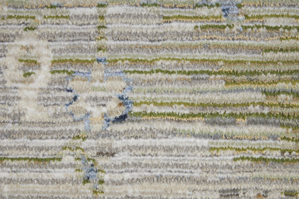 HomeRoots 5' Abstract Area Rug in Soft Ivory, Green & Blue - Durable, Stain-Resistant & Stylish for Homes 9' X 13' 567383