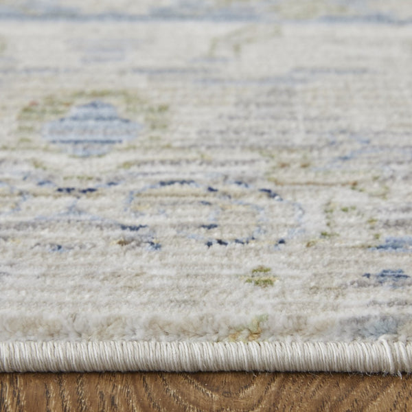 HomeRoots 5' Abstract Area Rug in Soft Ivory, Green & Blue - Durable, Stain-Resistant & Stylish for Homes 9' X 13' 567383
