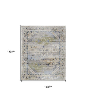 HomeRoots 5' Abstract Area Rug in Soft Ivory, Green & Blue - Durable, Stain-Resistant & Stylish for Homes 9' X 13' 567383