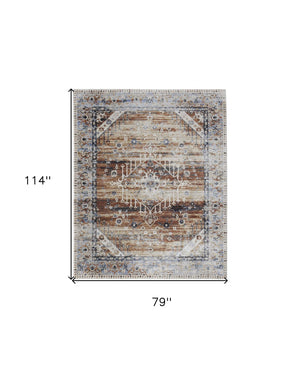 HomeRoots 5' Abstract Area Rug in Soft Ivory, Green & Blue - Durable, Stain-Resistant & Stylish for Homes 7' X 10' 567386