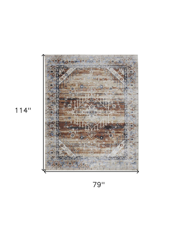 HomeRoots 5' Abstract Area Rug in Soft Ivory, Green & Blue - Durable, Stain-Resistant & Stylish for Homes 7' X 10' 567386