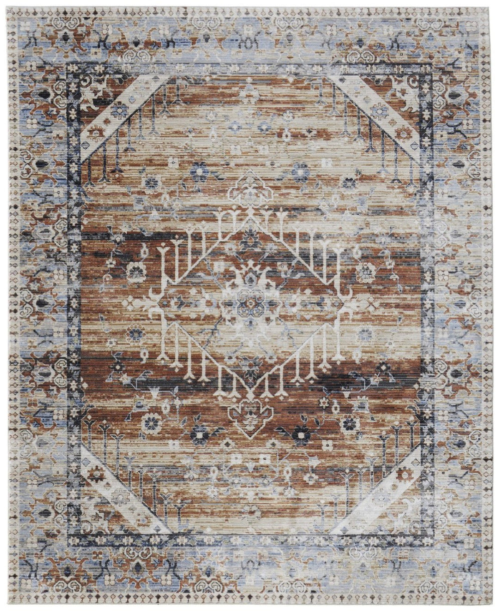 HomeRoots 5' Abstract Area Rug in Soft Ivory, Green & Blue - Durable, Stain-Resistant & Stylish for Homes 7' X 10' 567386