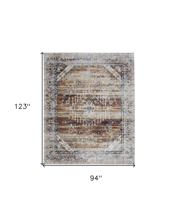 HomeRoots 5' Abstract Area Rug in Soft Ivory, Green & Blue - Durable, Stain-Resistant & Stylish for Homes 8' X 10' 567387