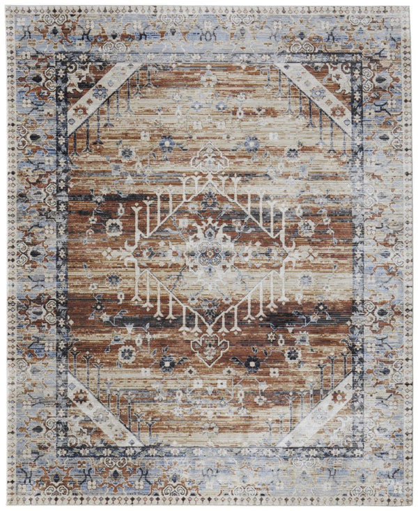 HomeRoots 5' Abstract Area Rug in Soft Ivory, Green & Blue - Durable, Stain-Resistant & Stylish for Homes 8' X 10' 567387