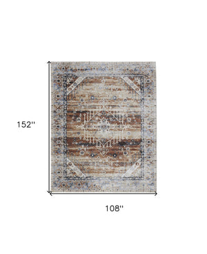 HomeRoots 5' Abstract Area Rug in Soft Ivory, Green & Blue - Durable, Stain-Resistant & Stylish for Homes 9' X 13' 567388