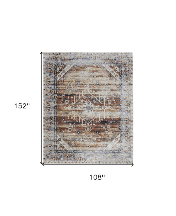 HomeRoots 5' Abstract Area Rug in Soft Ivory, Green & Blue - Durable, Stain-Resistant & Stylish for Homes 9' X 13' 567388
