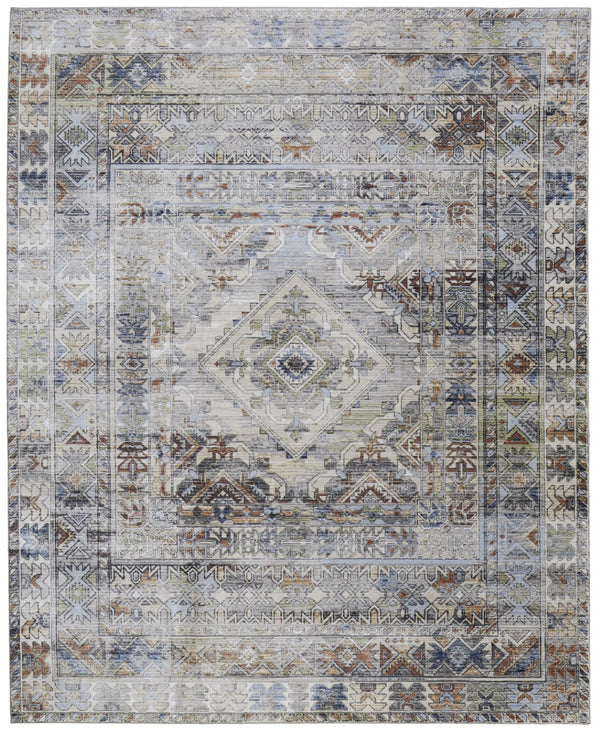 HomeRoots 5' Abstract Power Loom Area Rug in Gray-Blue and Red – Stylish, Durable, and Low-Maintenance Décor Piece 5' X 8' 567390
