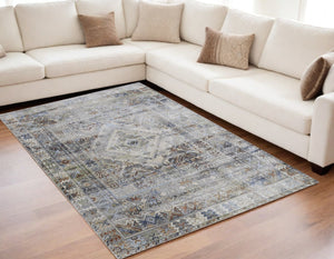 HomeRoots 5' Abstract Power Loom Area Rug in Gray-Blue and Red – Stylish, Durable, and Low-Maintenance Décor Piece 5' X 8' 567390
