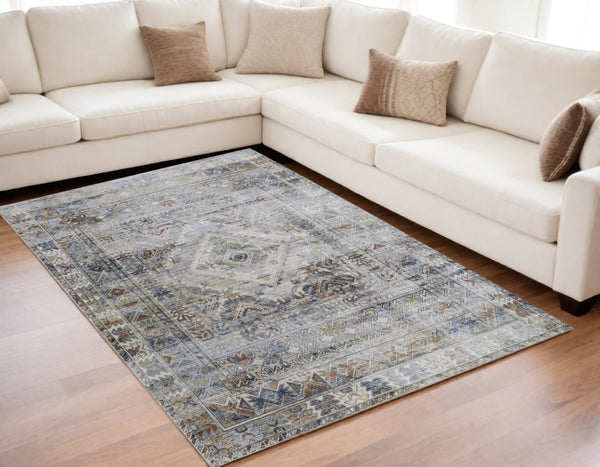 HomeRoots 5' Abstract Power Loom Area Rug in Gray-Blue and Red – Stylish, Durable, and Low-Maintenance Décor Piece 5' X 8' 567390