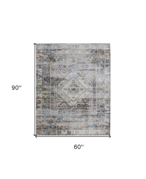 HomeRoots 5' Abstract Power Loom Area Rug in Gray-Blue and Red – Stylish, Durable, and Low-Maintenance Décor Piece 5' X 8' 567390
