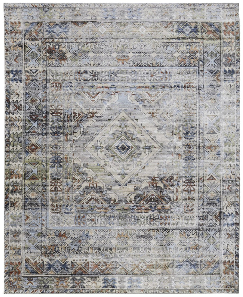 HomeRoots 5' Abstract Power Loom Area Rug in Gray-Blue and Red – Stylish, Durable, and Low-Maintenance Décor Piece 5' X 8' 567390