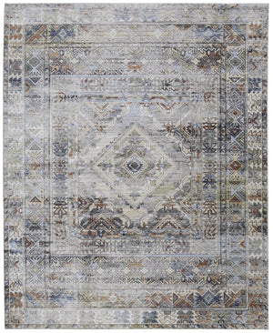HomeRoots 5' Abstract Power Loom Area Rug in Gray-Blue and Red – Stylish, Durable, and Low-Maintenance Décor Piece 7' X 10' 567391