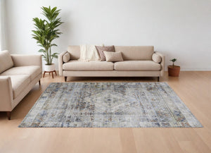HomeRoots 5' Abstract Power Loom Area Rug in Gray-Blue and Red – Stylish, Durable, and Low-Maintenance Décor Piece 7' X 10' 567391
