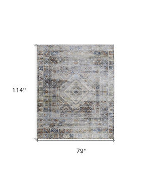 HomeRoots 5' Abstract Power Loom Area Rug in Gray-Blue and Red – Stylish, Durable, and Low-Maintenance Décor Piece 7' X 10' 567391