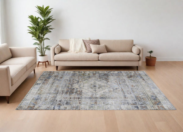 HomeRoots 5' Abstract Power Loom Area Rug in Gray-Blue and Red – Stylish, Durable, and Low-Maintenance Décor Piece 9' X 13' 567393