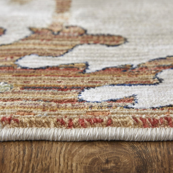 HomeRoots 5' Elegant Ivory Red and Blue Floral Area Rug - Timeless Power Loom Design for Stylish Homes 5' X 8' 567395
