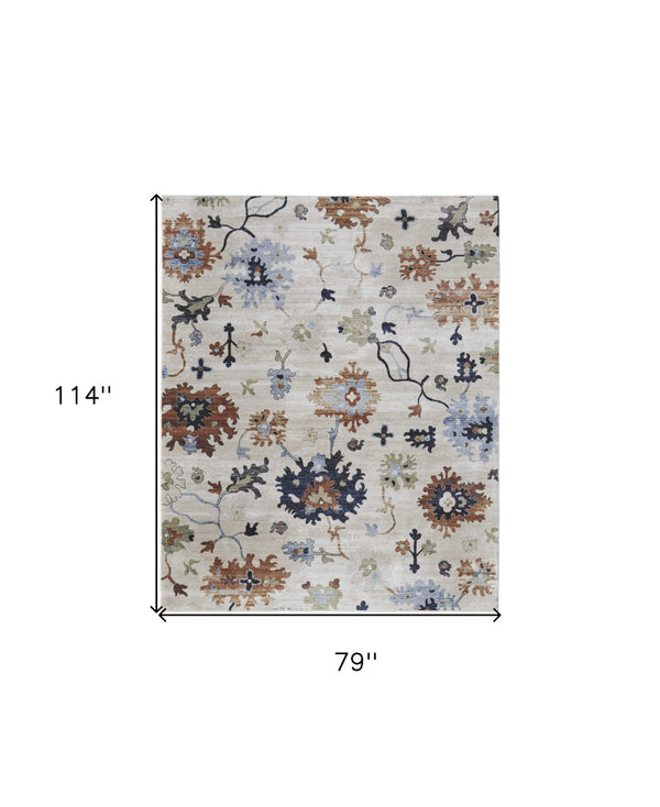 HomeRoots 5' Elegant Ivory Red and Blue Floral Area Rug - Timeless Power Loom Design for Stylish Homes 7' X 10' 567396