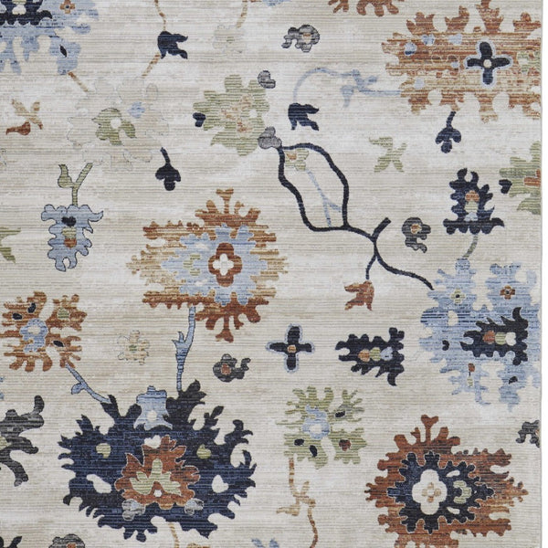 HomeRoots 5' Elegant Ivory Red and Blue Floral Area Rug - Timeless Power Loom Design for Stylish Homes 8' X 10' 567397