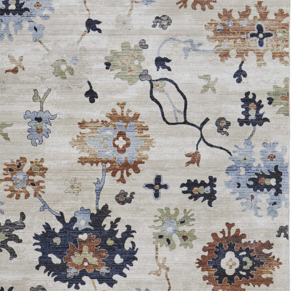 HomeRoots 5' Elegant Ivory Red and Blue Floral Area Rug - Timeless Power Loom Design for Stylish Homes 9' X 13' 567398