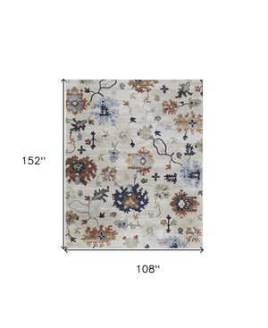 HomeRoots 5' Elegant Ivory Red and Blue Floral Area Rug - Timeless Power Loom Design for Stylish Homes 9' X 13' 567398